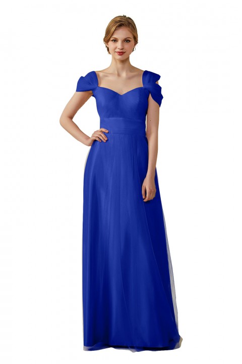 Sweetheart Neckline Cold Shoulder Long V back Tulle Bridesmaid Dress