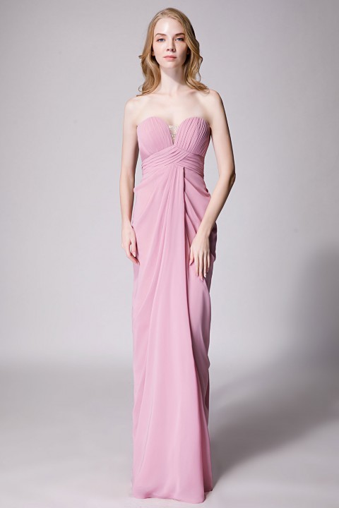 Strapless Sweetheart Chiffon Drape Bridesmaid Dress Long