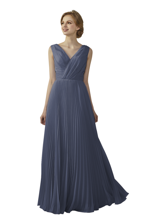 Chiffon V-Neck and V-Back A-Line Pleated Bridesmaid Dress 