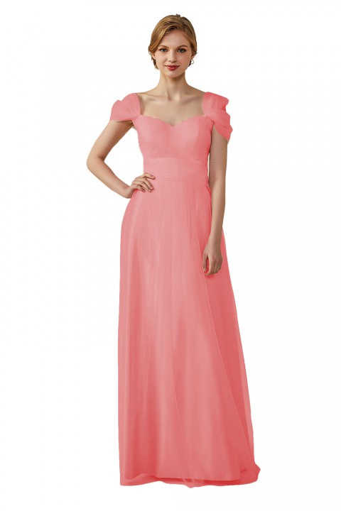 Sweetheart Neckline Cold Shoulder Long V back Tulle Bridesmaid Dress