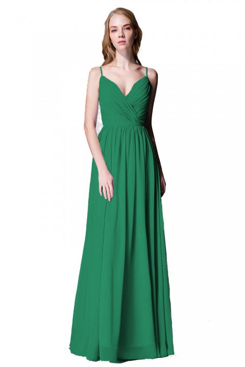 Spaghetti Straps Shell Neck Chiffon Bridesmaid Dress Open-back 