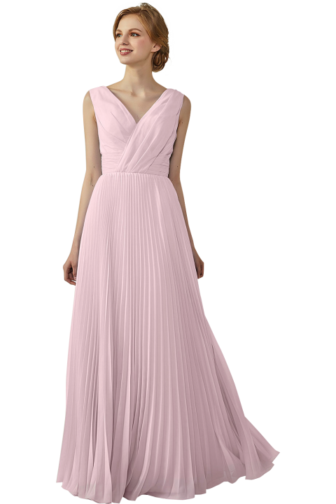 Chiffon V-Neck and V-Back A-Line Pleated Bridesmaid Dress 