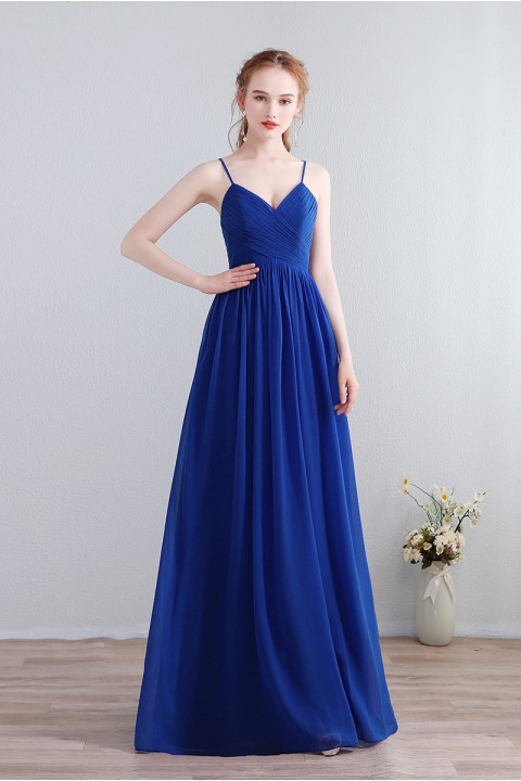 Spaghetti Straps Pleated Chiffon Bridesmaid Dress with Lace Open Back