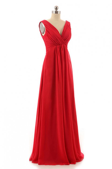 Tank V Neck & Back Pleated Chiffon Bridesmaid Dress Long