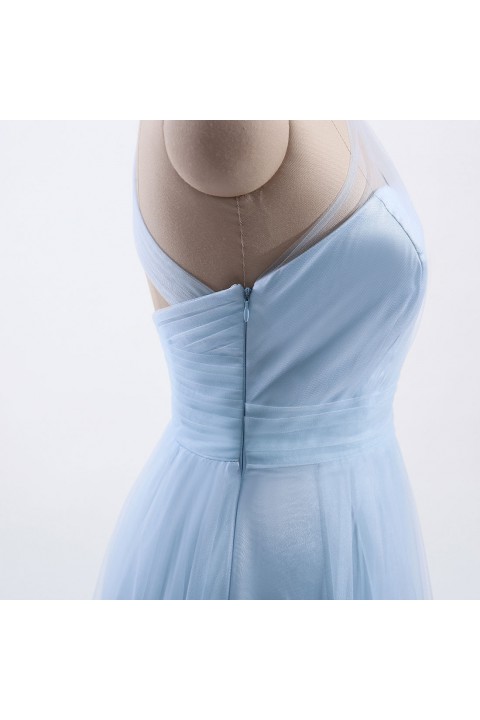 Romantic Illusion One-Shoulder Tulle Open Back Bridesmaid Dress 