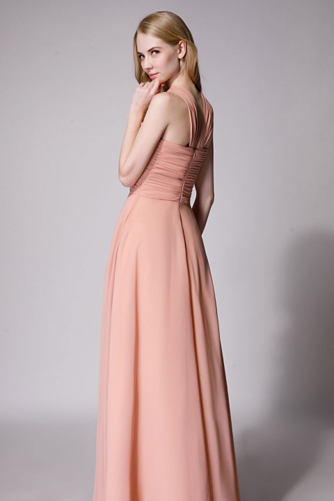 Chic Criss-cross Halter Pleated Chiffon Bridesmaid Dress Long