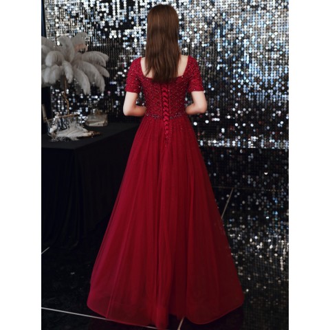 Elegant Sweetheart Neck Beaded & Sequin Decor Tulle Party Dress