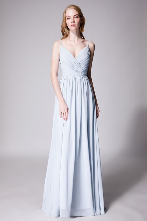 Spaghetti Straps Shell Neck Chiffon Bridesmaid Dress Open-back 