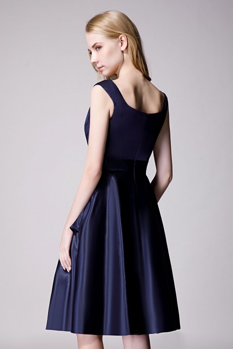 Scoop Neck Knee-Length Satin Bridesmaid Dress With Cascading Ruffles