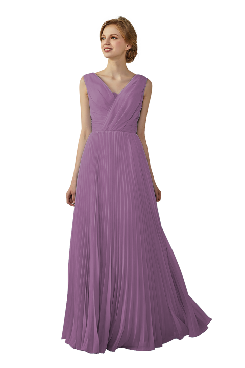 Chiffon V-Neck and V-Back A-Line Pleated Bridesmaid Dress 