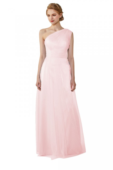 Romantic Illusion One-Shoulder Tulle Open Back Bridesmaid Dress 