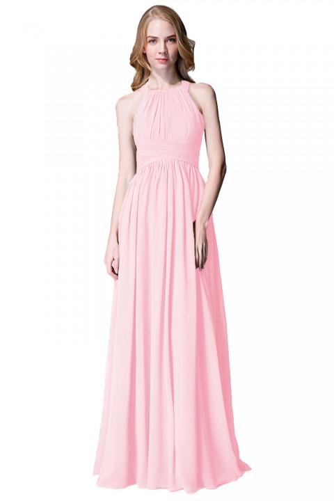 Sophisticated Halter Neckline Keyhole Back Pleated Bridesmaid Dress