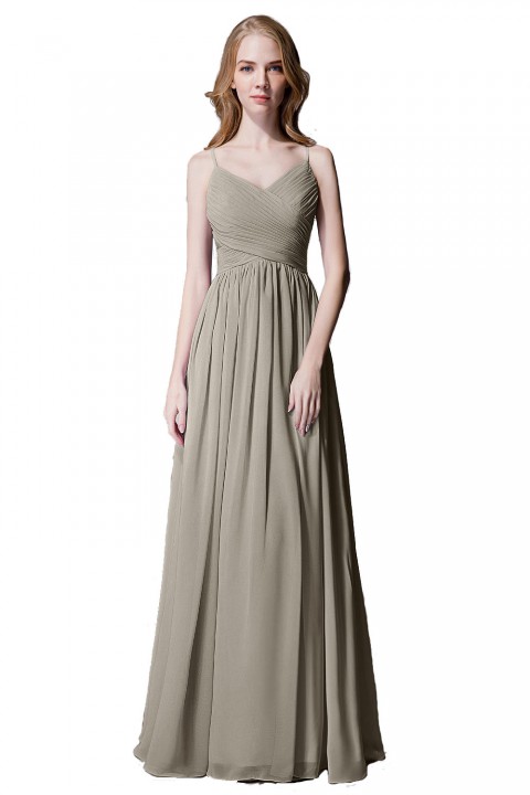 Spaghetti Straps Pleated Chiffon Bridesmaid Dress with Lace Open Back