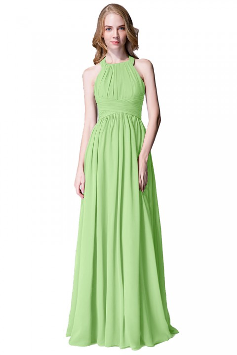 Sophisticated Halter Neckline Keyhole Back Pleated Bridesmaid Dress