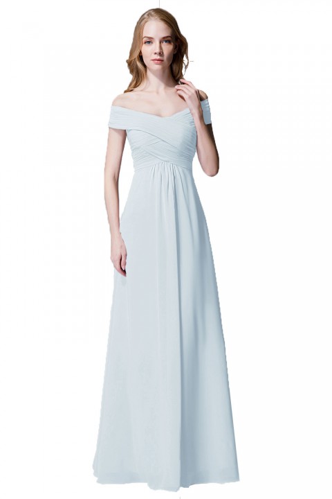 Crisscross Off-the-Shoulder Pleated V-back Bridesmaid Dress Long