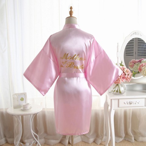 Slogan Printed Tied Waist Silk Mother of the Bride Robe