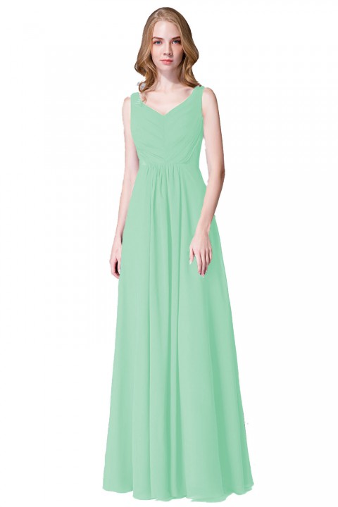 Elegant V-Back Chiffon Tank Bridesmaid Dress with Mesh Lace Inset