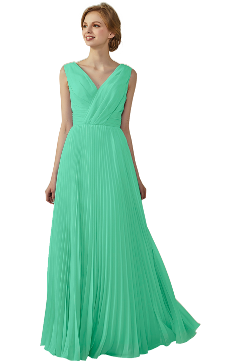 Chiffon V-Neck and V-Back A-Line Pleated Bridesmaid Dress 