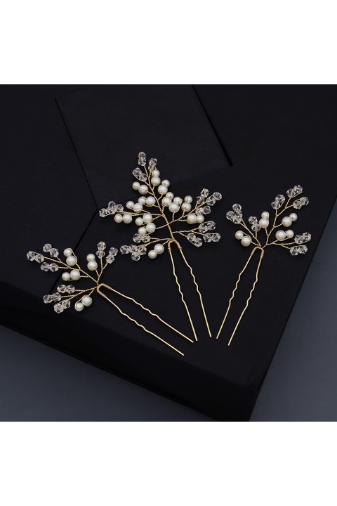 Pearl Crystal Decor Branch Wedding Hairpins (3 in a set)
