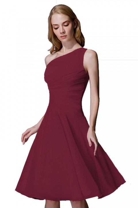 Asymmetrical One-Shoulder Chiffon Ruched Bridesmaid Dress Short