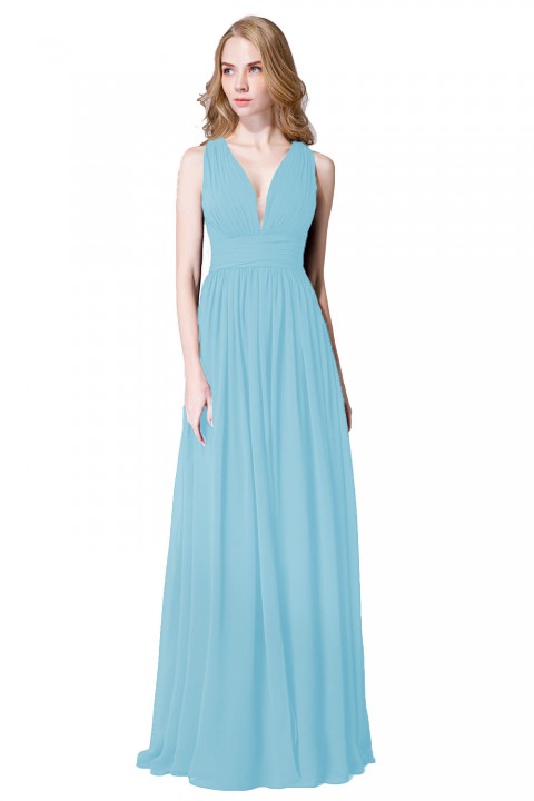 Sexy Deep V-Neck Plunging Silt Bridesmaid Dress with Keyhole Back