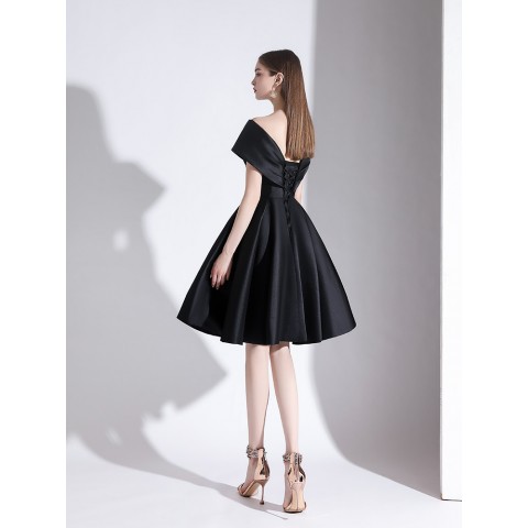 Celebrity Style Black V-Neck Sleeveless Satin Party Dress