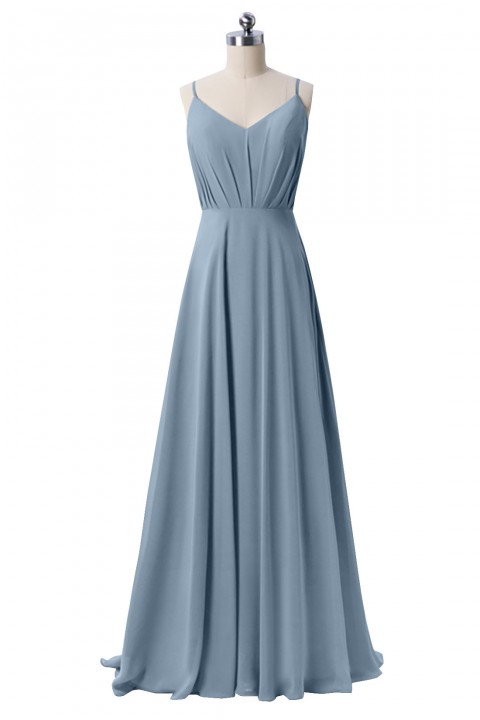 Adjustable Spaghetti Strap V Neck & Back Soft Ruched A-line Bridesmaid Dress