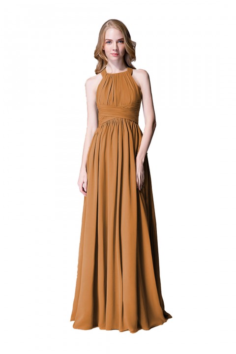 Sophisticated Halter Neckline Keyhole Back Pleated Bridesmaid Dress