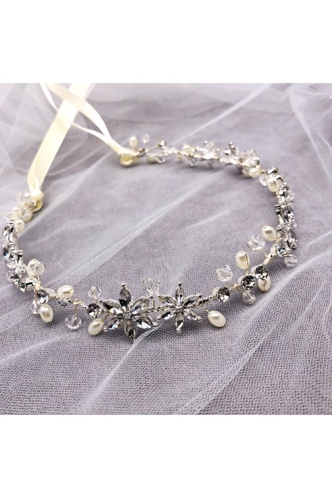 Flower Shaped Pearl Crystal Bridal Headband