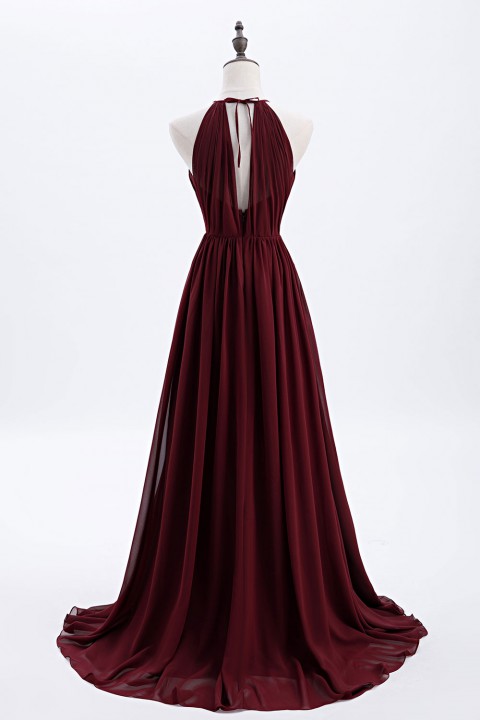 High-Neck with Keyhole Halter Tie Back Chiffon Bridesmaid Dress 