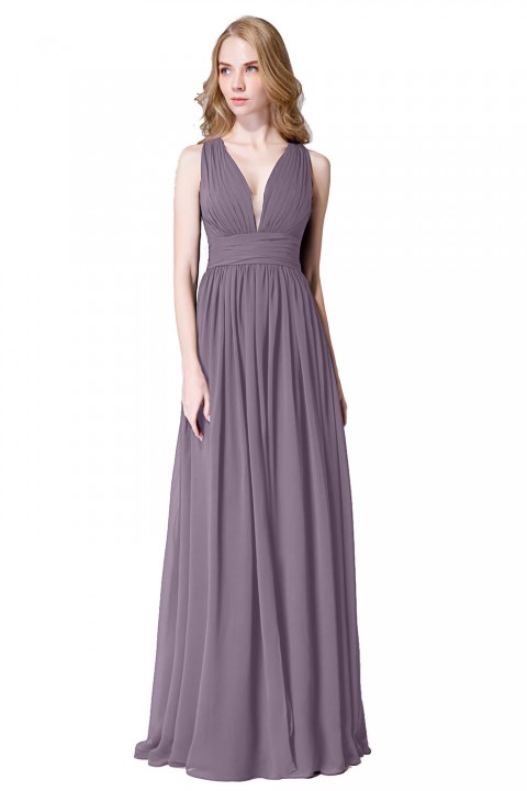 Sexy Deep V-Neck Plunging Silt Bridesmaid Dress with Keyhole Back