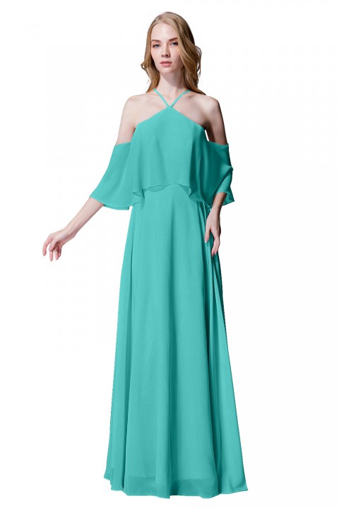 Y-Neck Ruffle Chiffon Multi-wear Bridesmaid Dress Long