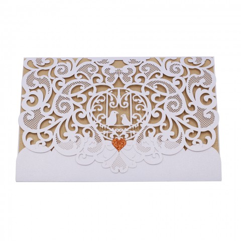 Hollow Out Love Birds&Heart Shape Decor Customized Design Wedding Invitation