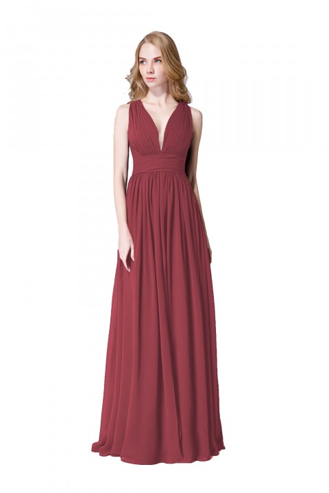 Sexy Deep V-Neck Plunging Silt Bridesmaid Dress with Keyhole Back