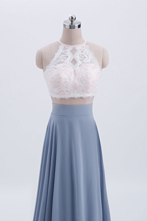 Illusion High Neck Lace Back with Button Top Bodice 