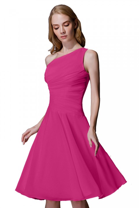 Asymmetrical One-Shoulder Chiffon Ruched Bridesmaid Dress Short