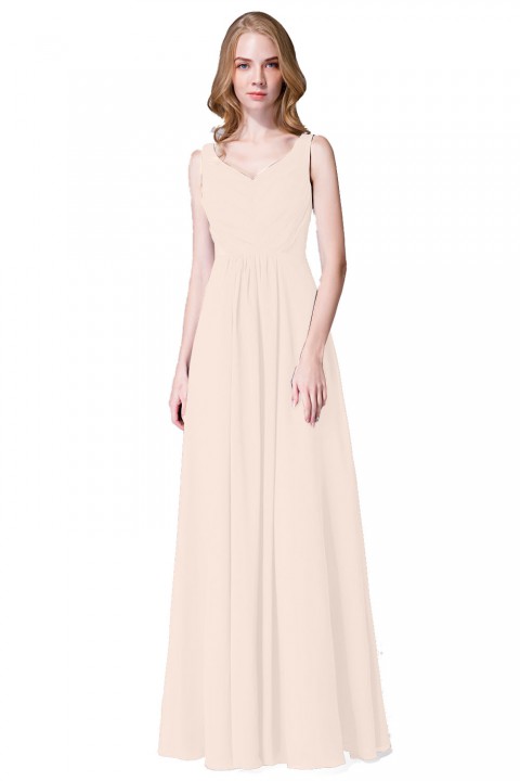 Elegant V-Back Chiffon Tank Bridesmaid Dress with Mesh Lace Inset