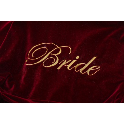 Back Embroidery Tied Waist Long Sleeve Velvet Bride Robe
