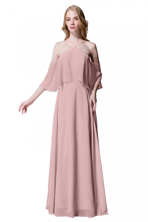 Y-Neck Ruffle Chiffon Multi-wear Bridesmaid Dress Long