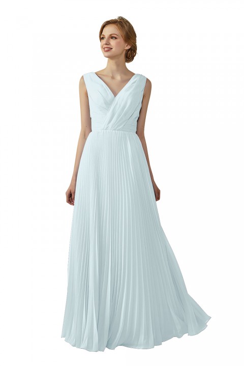 Chiffon V-Neck and V-Back A-Line Pleated Bridesmaid Dress 