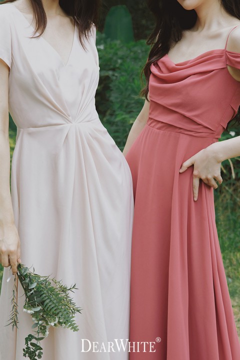 Cold Shoulder Ruched Chiffon Long Bridesmaid Dress