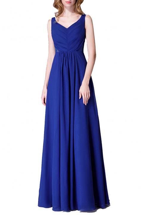 Elegant V-Back Chiffon Tank Bridesmaid Dress with Mesh Lace Inset