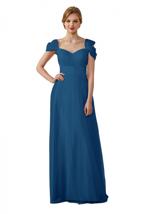 Sweetheart Neckline Cold Shoulder Long V back Tulle Bridesmaid Dress