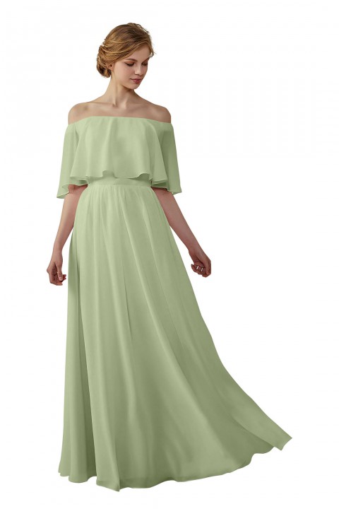 Bohemian Style Off Shoulder Chiffon Flounce Top Bridesmaid Dress