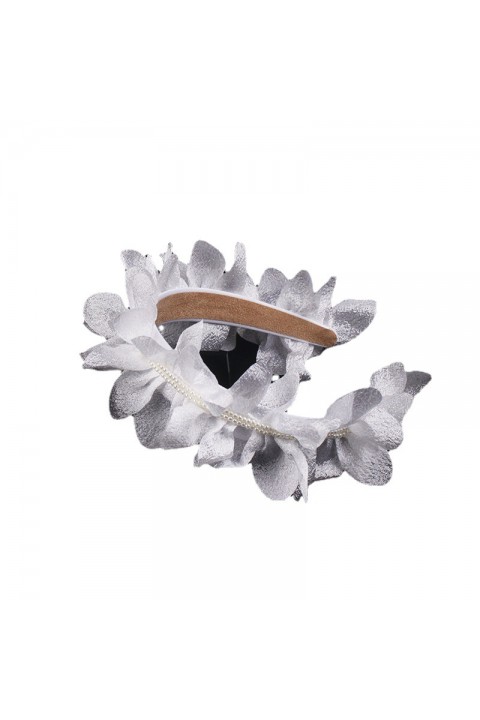 White Handmade Beads Tulle Flower Shape Decor Bridal Headband 