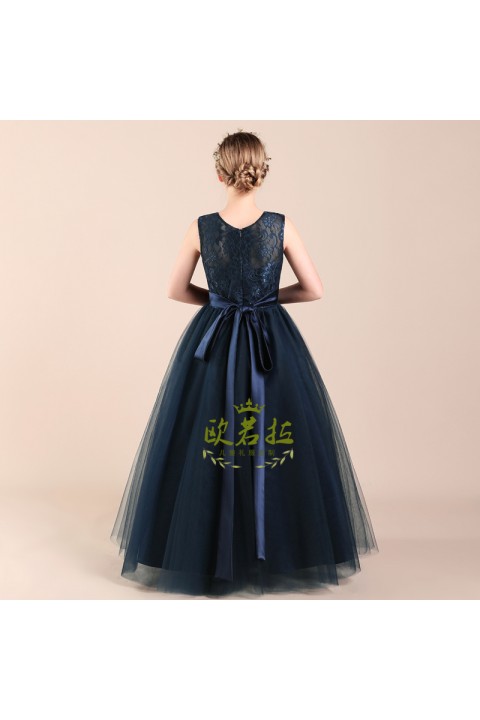 Navy Blue Sleeveless Tulle Skirt Junior Bridesmaid Dresses