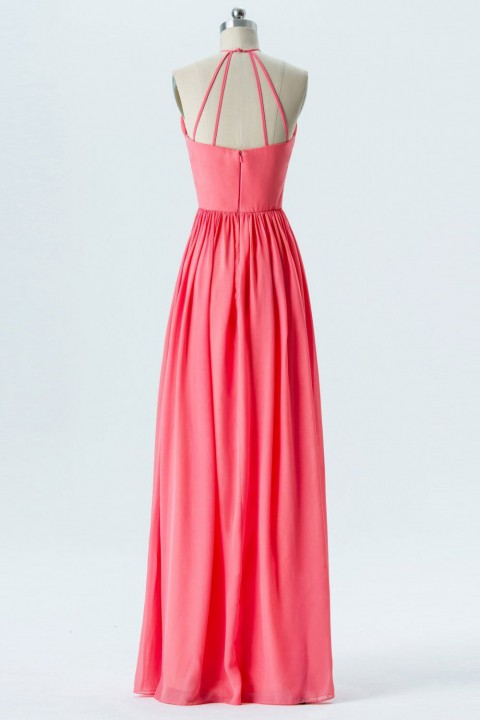 Halter Spaghetti Straps Back Chiffon Bridesmaid Dress Long