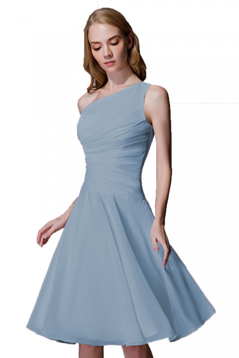 Asymmetrical One-Shoulder Chiffon Ruched Bridesmaid Dress Short