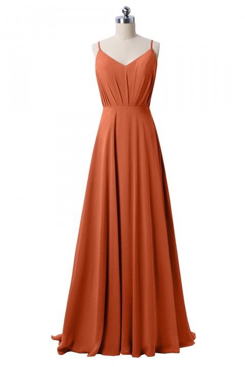 Adjustable Spaghetti Strap V Neck & Back Soft Ruched A-line Bridesmaid Dress