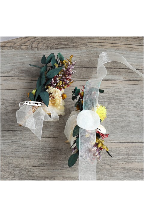 Dried Flower Wrist Corsage Boutonniere Set